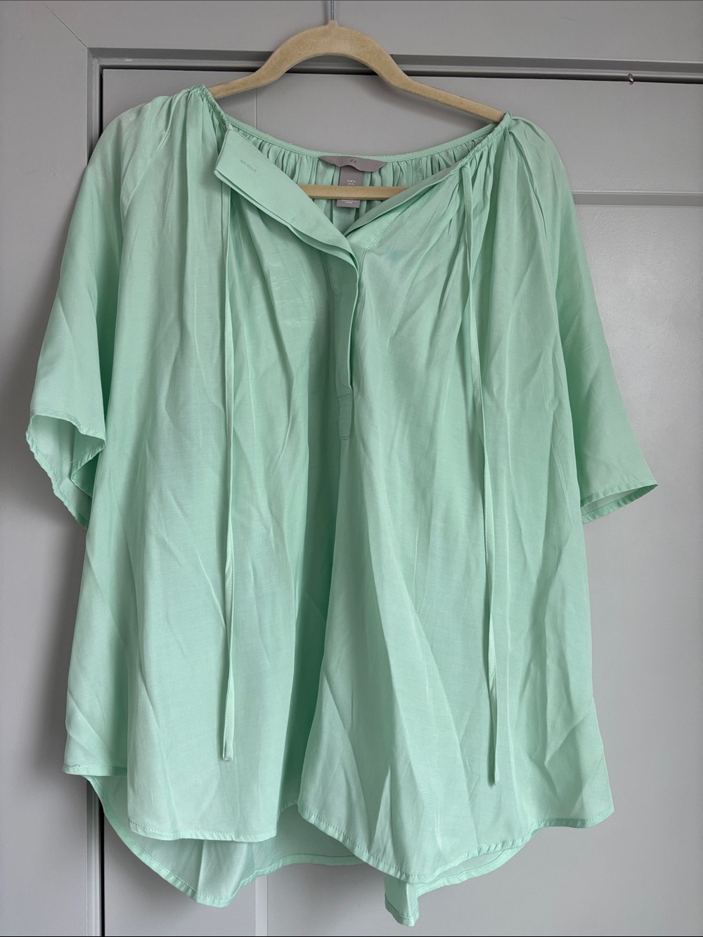 H&M Mint Green Peasant Blouse with Tie Neck